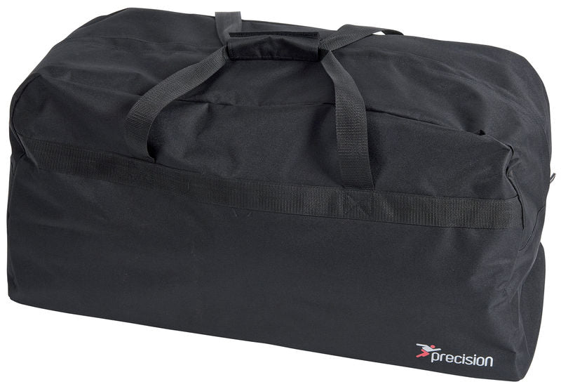 The Precision Training Budget Team Kit Bag - Plain Black is a large kit bag with two handles, zip closure, reinforced base for durability, and a discreet Precision logo in the bottom corner.