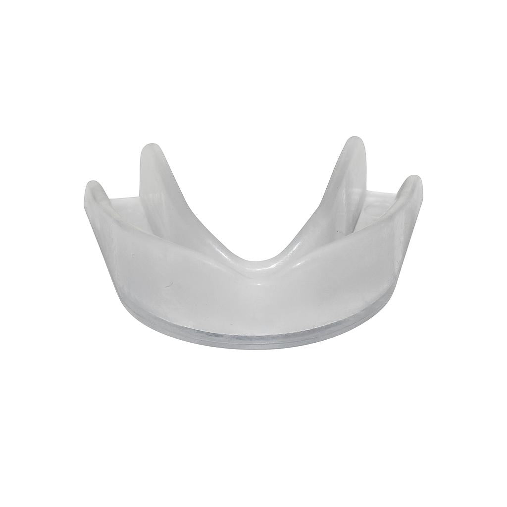 The SafeGard Safegard Essential Mouthguard features a clear, curved U-shape with raised edges, perfect for contact sports or as a boil and bite option.