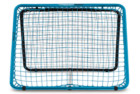 A blue-framed Crazy Catch Professional Classic net with tightly woven black mesh stands upright against a white background, featuring the Crazy Catch branding at the top.