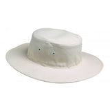 The Hunts County Cream Cricket Sunhat is a lightweight hat with a wide brim, ventilation eyelets, and a flat crown by Hunts County—ideal for sun protection.