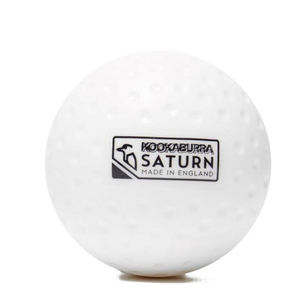 The Kookaburra Dimple Saturn Hockey Ball is a white field hockey ball, ideal for training or school use, made by Kookaburra.