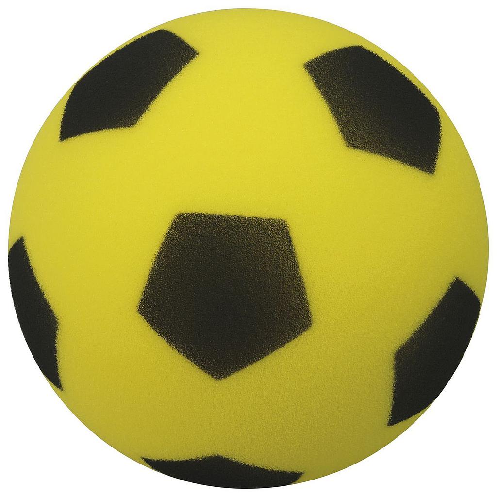 The Precision Training Precision "Painted" Foam Ball (High Density) is a yellow foam football featuring black pentagon-shaped patches for a classic soccer ball look.