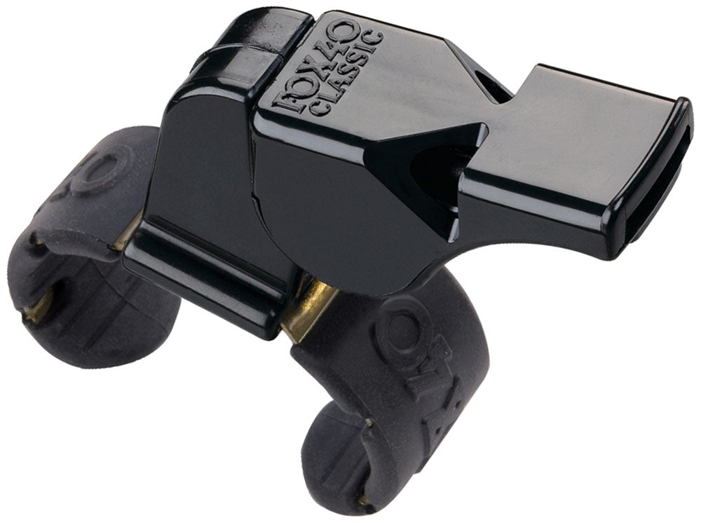 The Fox 40 Classic Official Fingergrip Whistle by Fox 40 features an adjustable finger grip, letting referees wear it securely on their hand for reliable use.