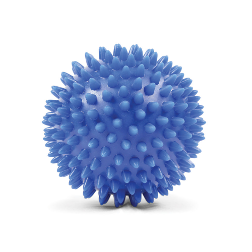 The Fitness Mad Massage Ball by Fitness Mad features evenly spaced, rounded spikes for effective trigger point massage and muscle release, shown in blue against a white background.