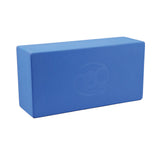 The Fitness Mad Hi-density Yoga Brick by Fitness Mad is a high-density blue rectangular block with slightly rounded edges, an embossed logo, and a non-slip surface, shown against a plain white background.