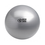 The Fitness Mad 150kg Anti-Burst Swiss Ball is a silver 65 cm exercise ball with subtle horizontal lines, a small logo, and Anti-Burst Rating text on the front, ideal for core strength workouts.