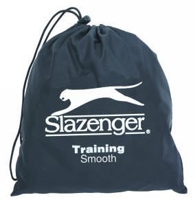 A black drawstring bag with the white Slazenger logo and "Slazenger Training Smooth" printed below—perfect for carrying your Slazenger Training Smooth Hockey Balls or other hockey balls.