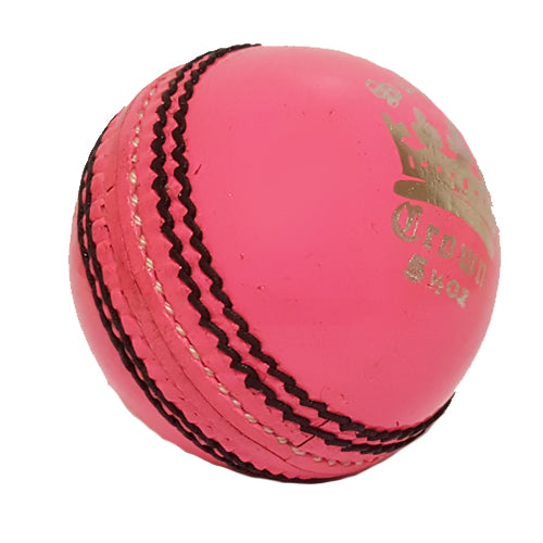 The MBS Supreme Crown Cricket Ball (Pink) by Martin Berrill Sports is a traditional four-piece, hand-stitched leather ball with black stitching and a gold crown logo for quality and durability.