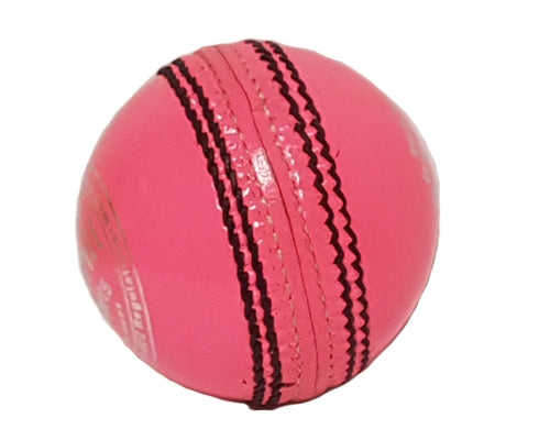 The MBS Supreme Crown Cricket Ball (Pink) by Martin Berrill Sports is a traditional four-piece hand-stitched leather ball with prominent black seam stitching, designed for durability. Shown on a white background.