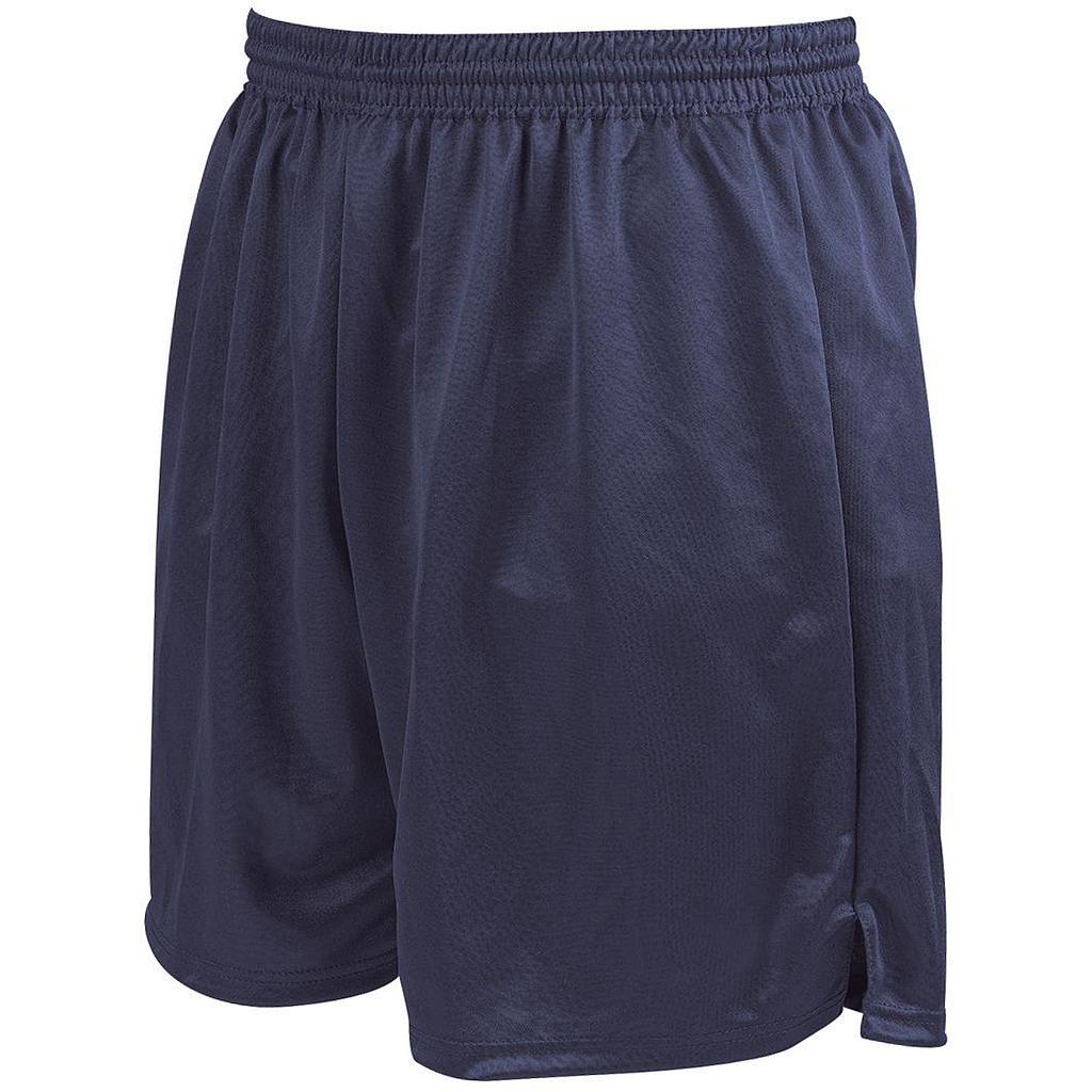 Precision Training Precision Attack Shorts Junior in navy blue, featuring breathable polyester sports fabric, elasticated waistband, and slight side slit, shown on a white background.