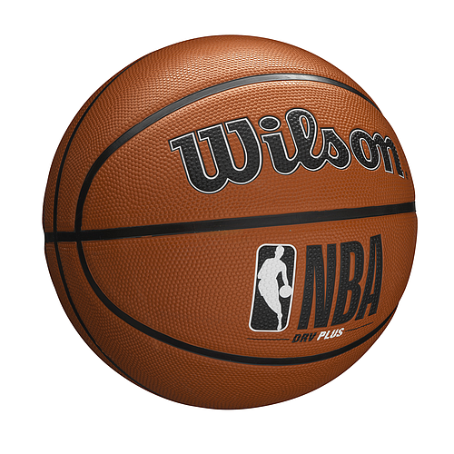 The Wilson NBA DRV Plus Basketball by Wilson features a textured orange cover with black and white "DRV PLUS" text, plus the Wilson and NBA logos—crafted for superior outdoor basketball games.