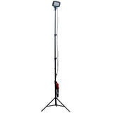 The Nightsearcher SportStar Portable LED Floodlight features a tall black tripod with an adjustable pole and a rectangular 20,000 lumen LED light, electrical cord, and red device—making it a powerful portable sports lighting solution anywhere.
