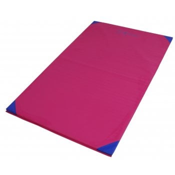 The Sure Shot Lightweight Mat 6ft x 4ft by Sure Shot is a rectangular pink EVA foam mat with blue reinforced corners, shown lying flat on a white background.