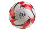 The Samba Sports Infiniti Training Ball 2023 features red and black geometric patterns on a white base, with "INFINITI" printed in black on one of its 32 panels.