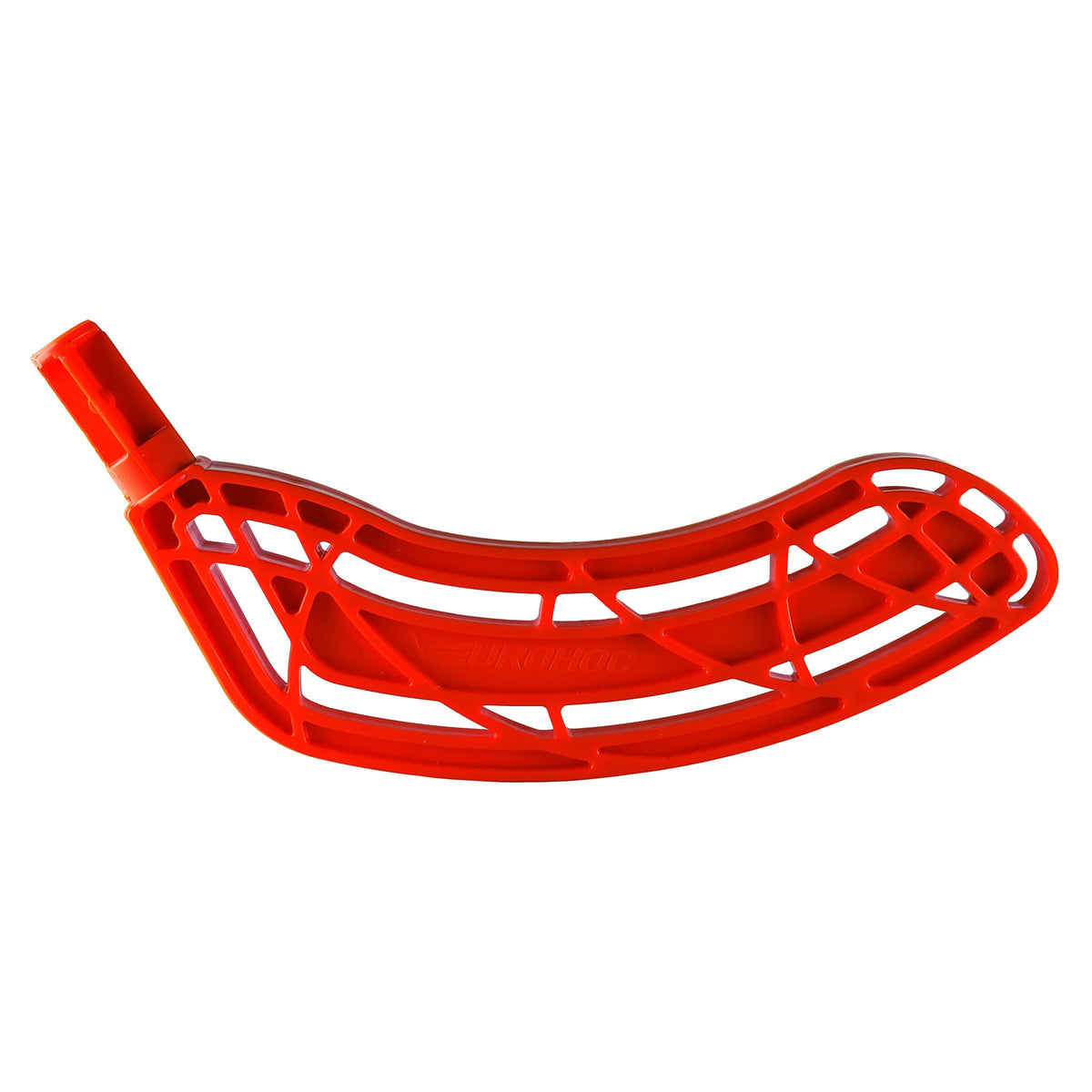 The Eurohoc Floorball Mini Set features a bright orange, curved plastic blade with an open grid design and connector—ideal for active play and improving hand-eye co-ordination during Eurohoc game sessions.