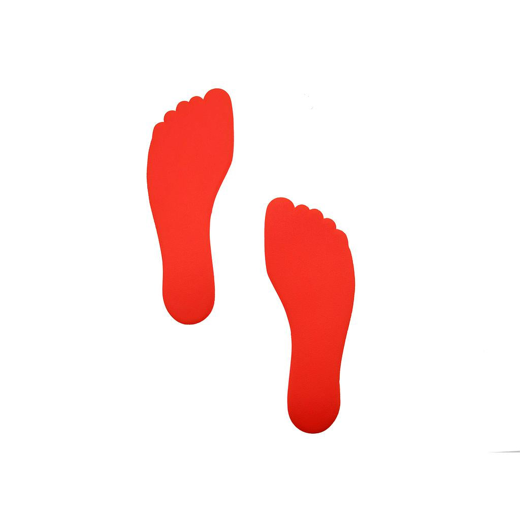 The Reydon Sports Foot Floor Marker (Pack of 6) features two red, foot-shaped markers on a plain white background, oriented as if stepping forward.