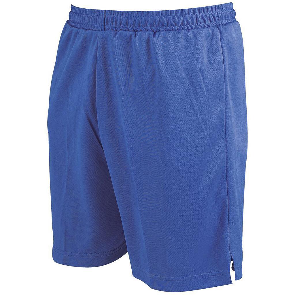 The Precision Attack Shorts Junior by Precision Training are plain blue athletic shorts in junior sizes, featuring an elasticated waistband, relaxed fit, and durable polyester fabric, displayed against a white background.