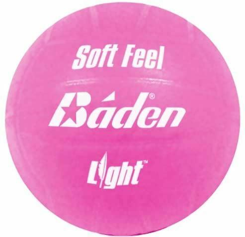 The VF4 Soft Feel Volleyball by Baden Sports is a pink training ball with "Soft Feel," "Baden," and "Light" printed in white—perfect as a soft feel volleyball for beginners.