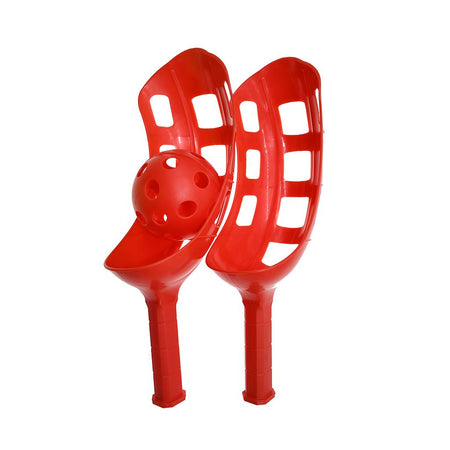 The Reydon Sports Scoop Racket set includes two red plastic scoop rackets and a matching red ball, perfect for fun catch and throw games that build hand-eye coordination. The set is shown upright on a white background.