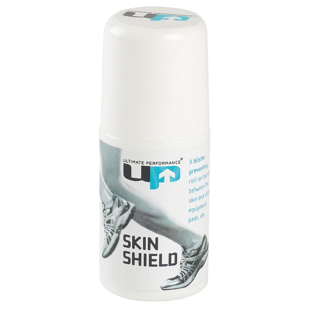 A white roll-on bottle labeled Reydon Sports Ultimate Performance Skin Shield, featuring running shoes, is a roll-on barrier for blister prevention and protection during physical activities.