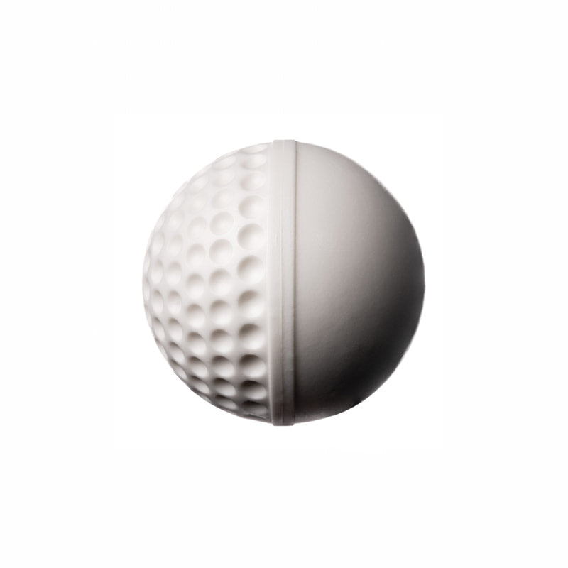 The Swinga Technique Ball by Swinga is a white sphere with one dimpled half and one smooth, ideal for batting practice and cricket training, shown against a plain white background.