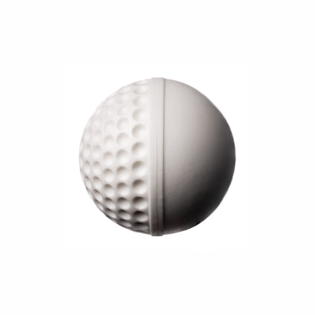 The Swinga Technique Ball by Swinga is a white sphere with one dimpled half and one smooth, ideal for batting practice and cricket training, shown against a plain white background.