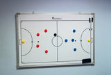 The Precision Training Precision Futsal Tactics Board features a magnetic soccer field, colored player magnets, a black ball magnet, two dry-wipe markers, and an eraser—perfect for visualizing futsal strategies and coaching.