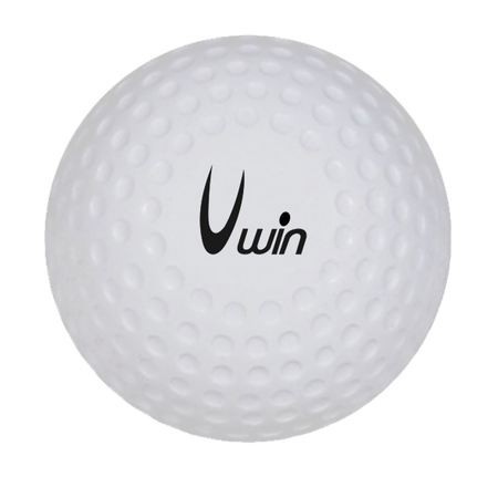 The Uwin Dimple Hockey Ball (Single) is a durable white training hockey ball with small dimples and the Uwin brand name printed in black on the surface.