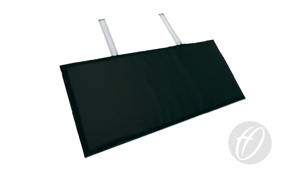The Harrod Sport Self Weighted Wheelaway Tennis Posts - Base Protection Pad is a rectangular black high-density foam mat with two light fabric straps on top and a circular stylized "h" logo in the lower right corner, shown on a white background.