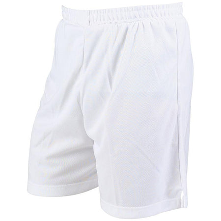 The Precision Training Precision Attack Shorts Junior are plain white polyester athletic shorts with an elasticated waistband, featuring a simple design without visible logos or patterns, shown against a white background.
