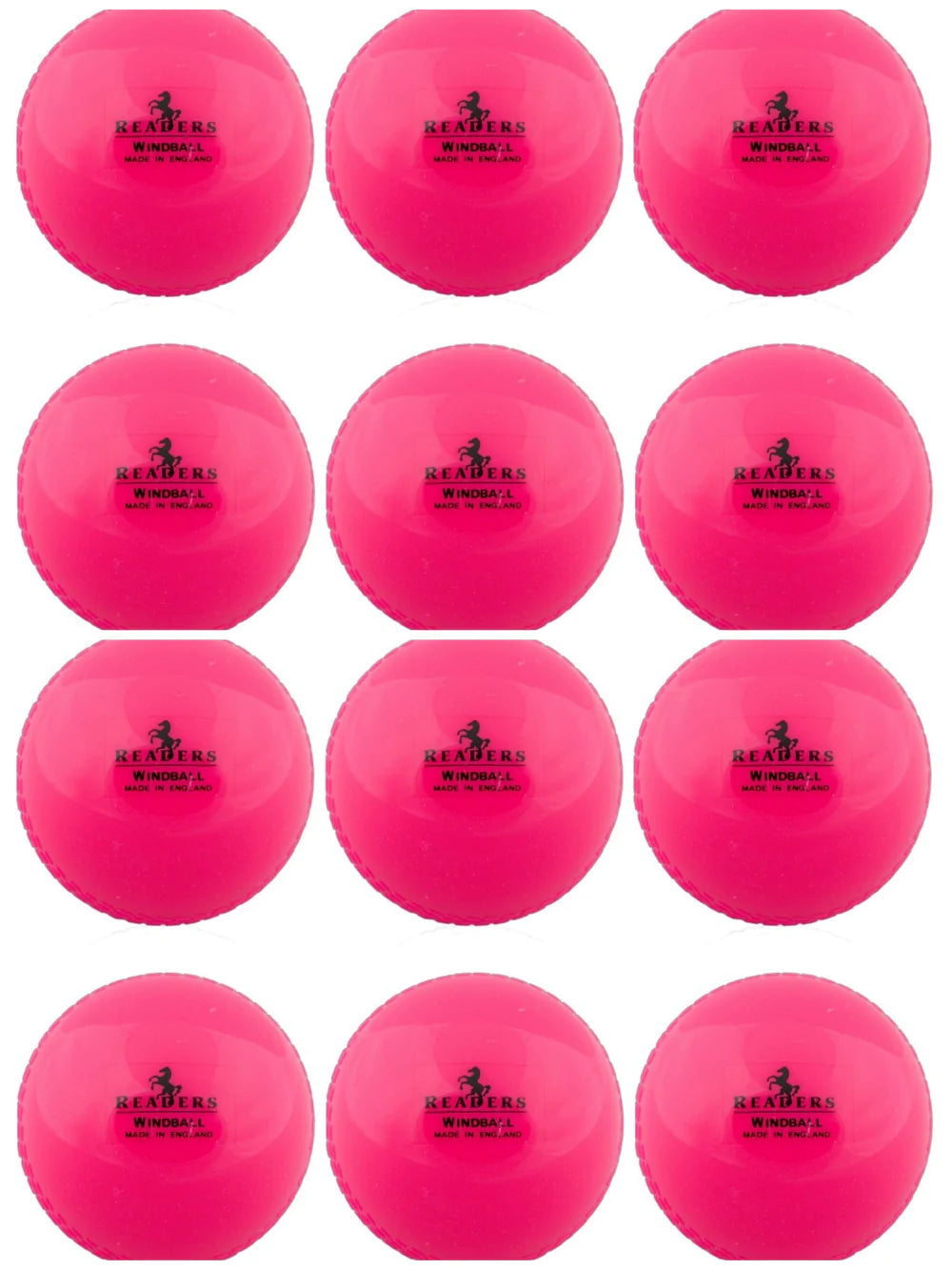 The Readers Windball 12 Pack features twelve pink soft training balls, each with the black Readers logo—ideal for coaching sessions and foundational practice.