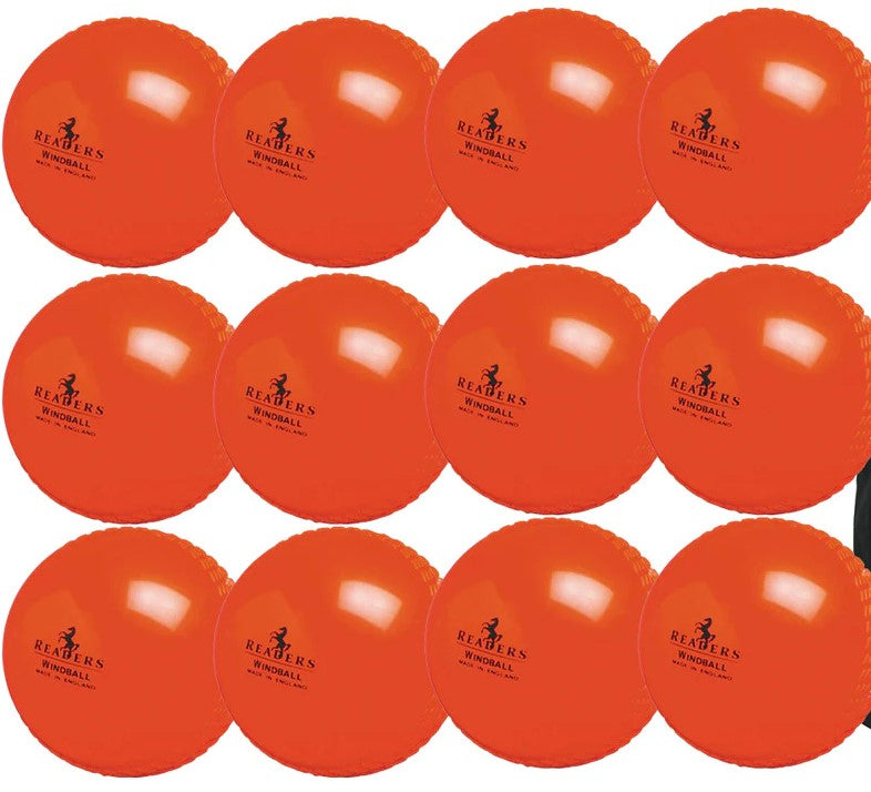 The Readers Windball 12 Pack includes twelve bright orange training balls, each featuring the Readers logo. Ideal for foundation coaching sessions.