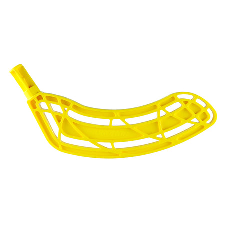 The Eurohoc Floorball Mini Set includes a bright yellow, curved, hollow blade with a grid pattern—ideal for building hand-eye coordination during active team play.